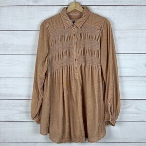 Free People Dress Women S Brown Beige Beachy Mini Smocked Button Has Flaw
